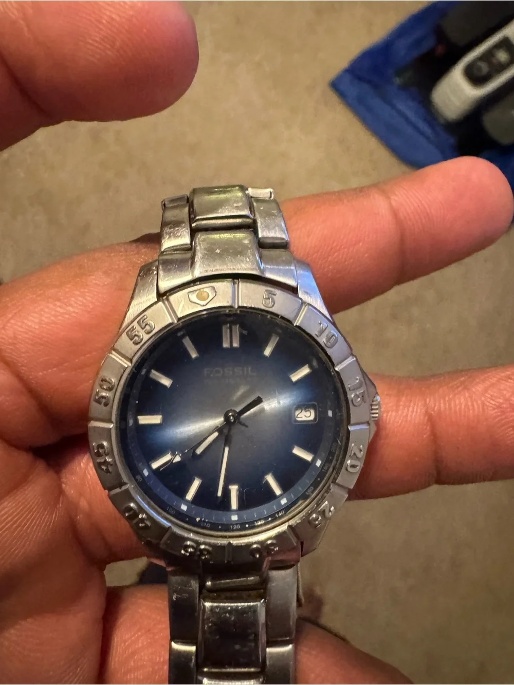 Fossil Men’s Blue Dial Stainless Steel Quartz Date